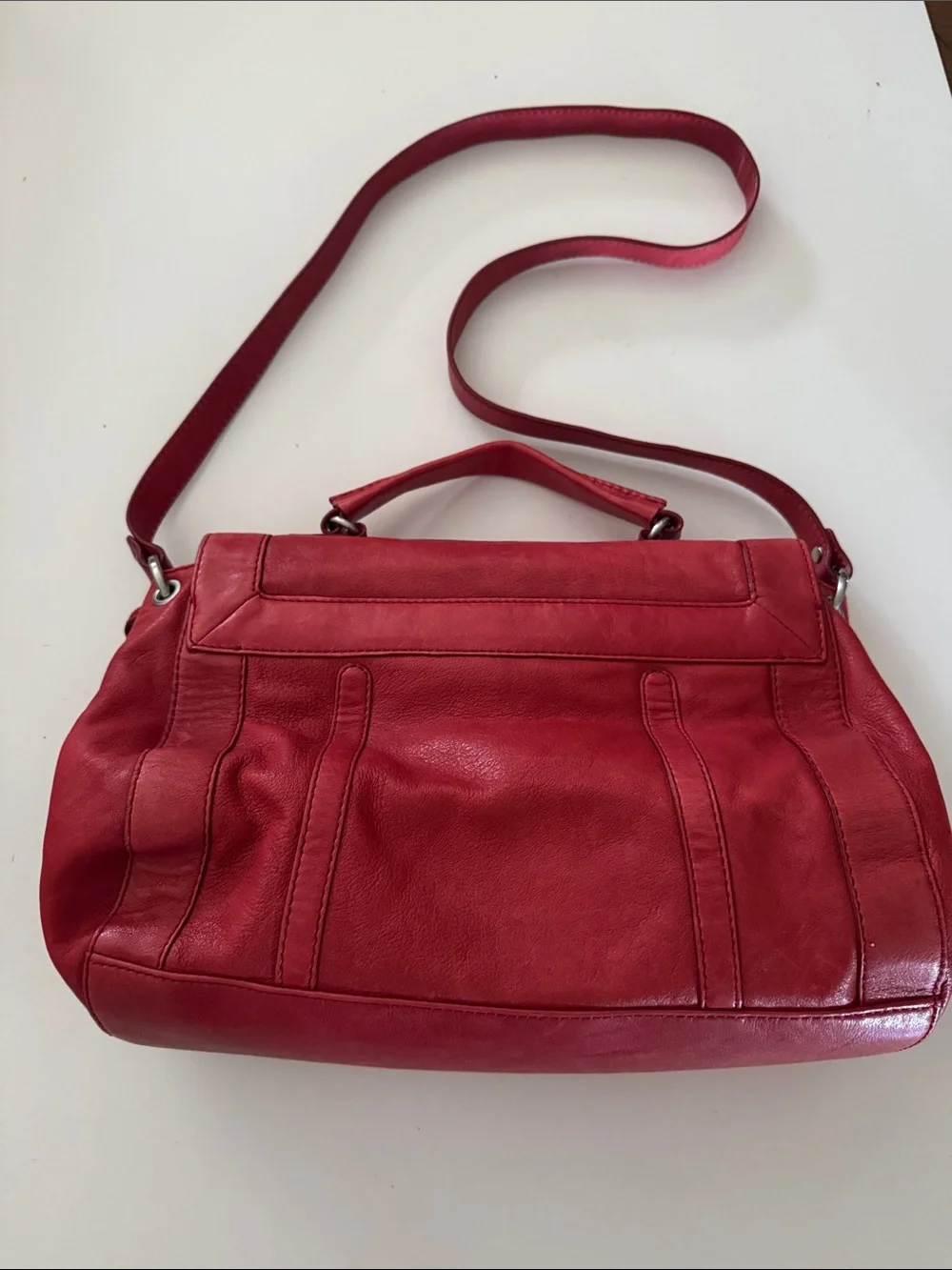 BOTKIER Charlotte Red Lambskin Leather Satchel Shoulder Bag Silver Hardware EUC